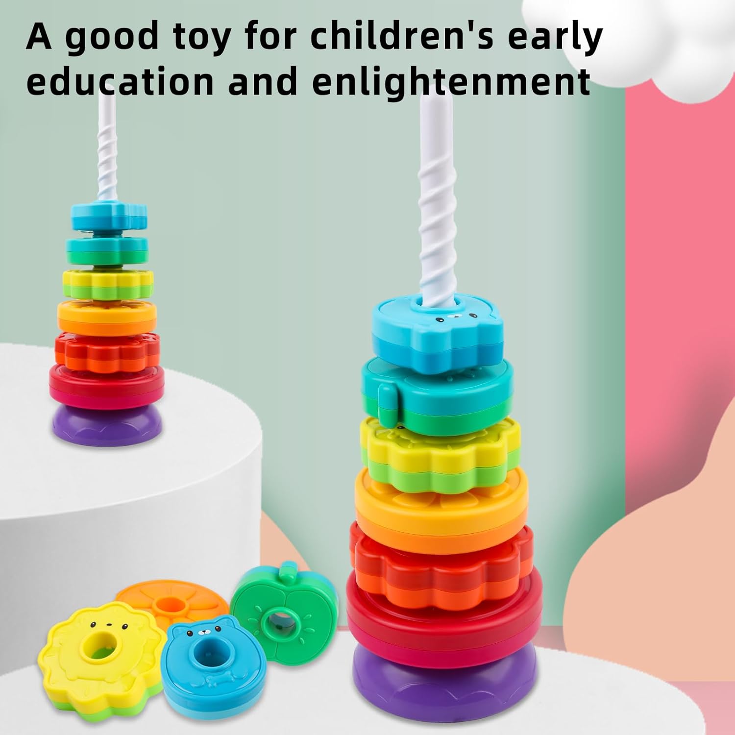 Rainbow Spinning Stacking Ring Toy Montessori Educational Toy