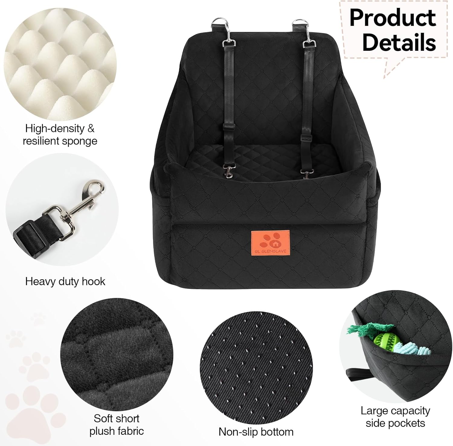 Comfortable pet car seat with dual seat belts for a secure and non-slip grip.