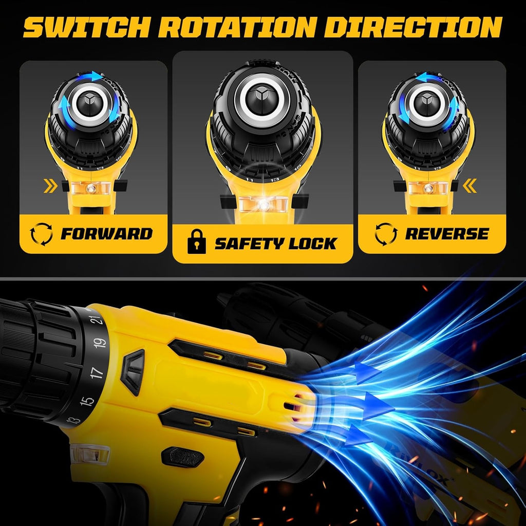 21V 2.0Ah Cordless Drill 30Nm 21+1 Torque LED Yellow