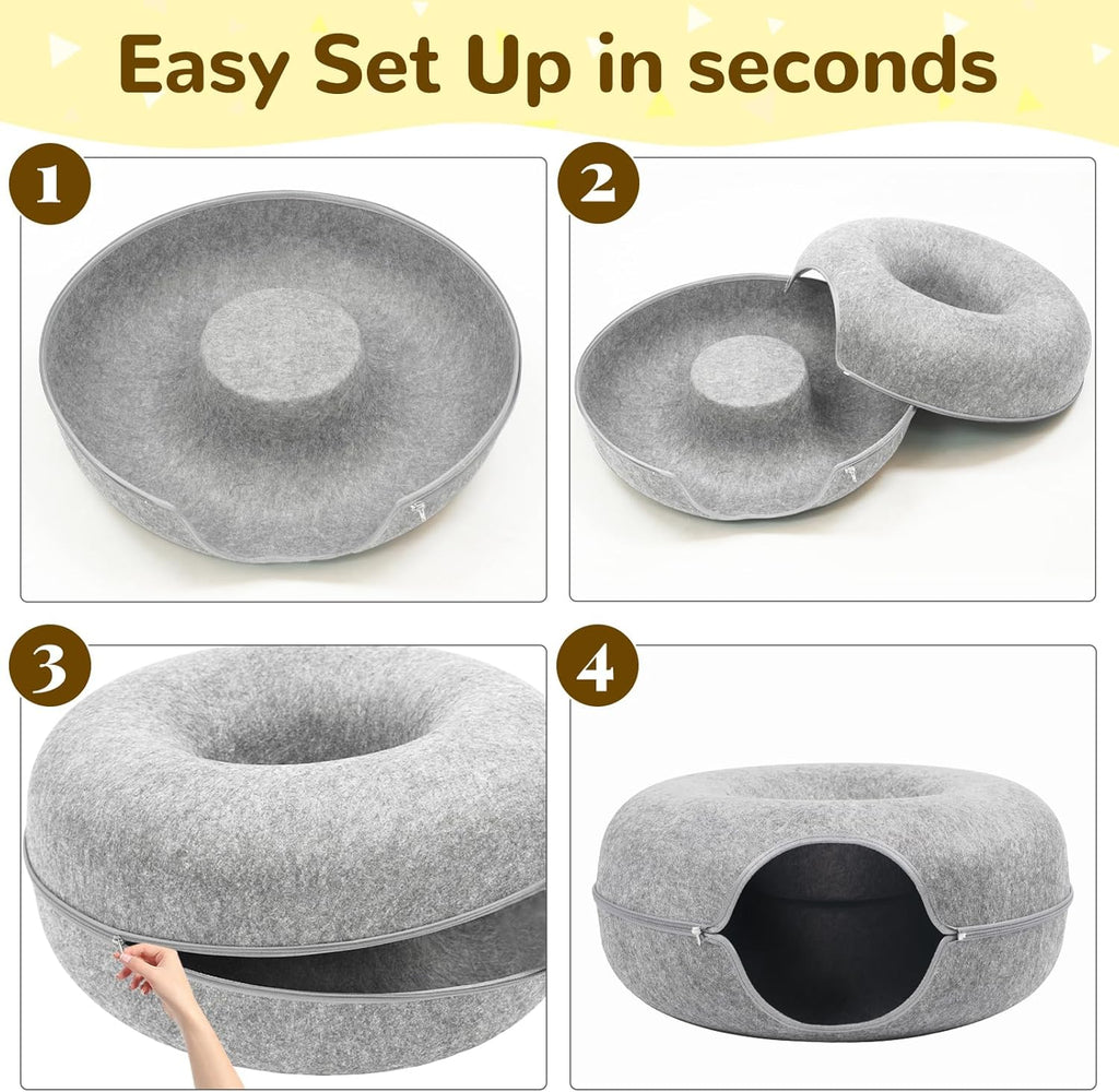 Detachable Large Cat Cave Bed Tunnel for Indoor Cats