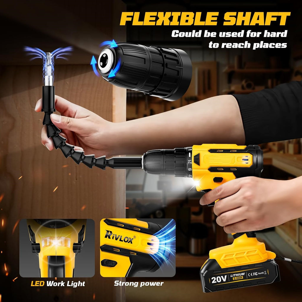 21V 2.0Ah Cordless Drill 30Nm 21+1 Torque LED Yellow