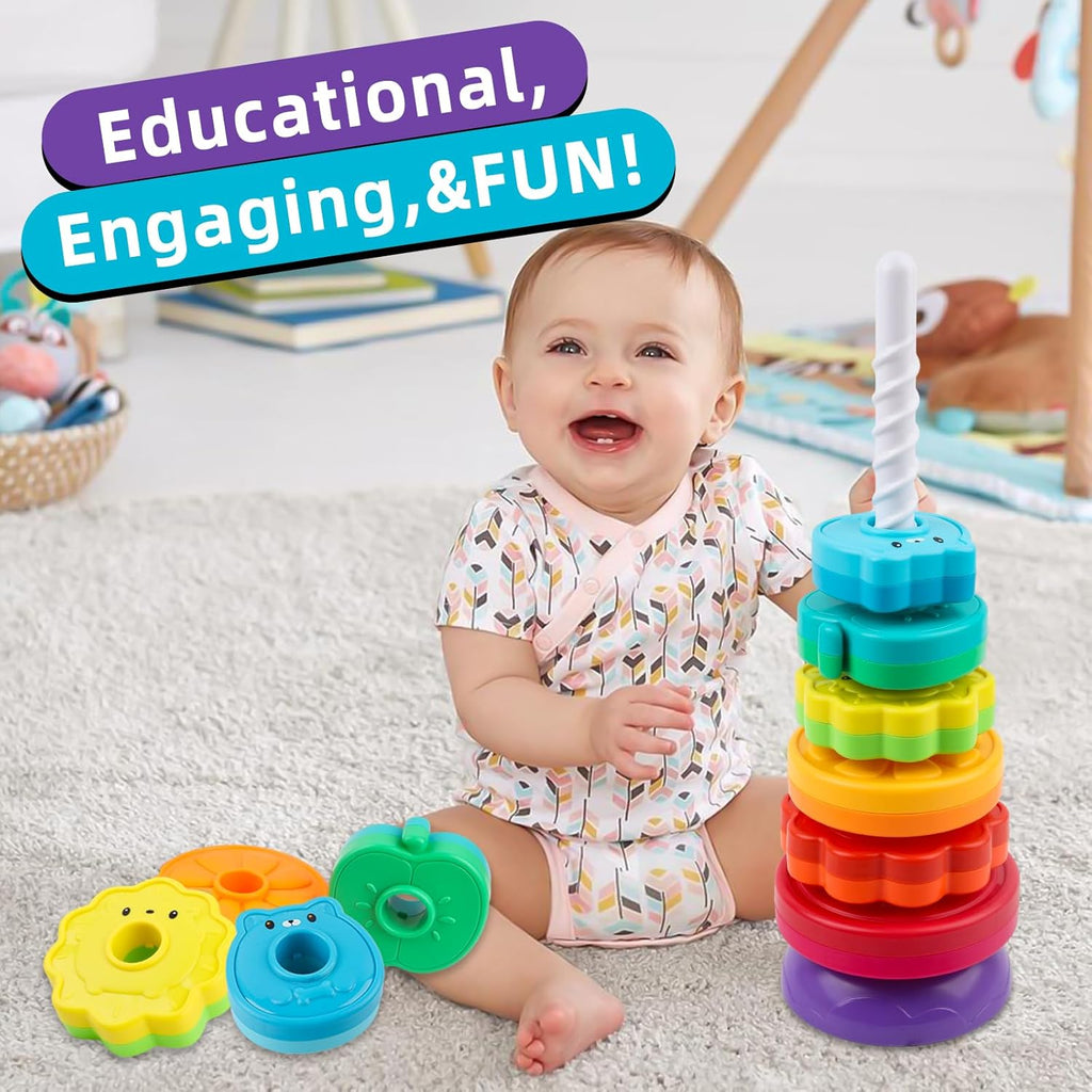 Rainbow Spinning Stacking Ring Toy Montessori Educational Toy