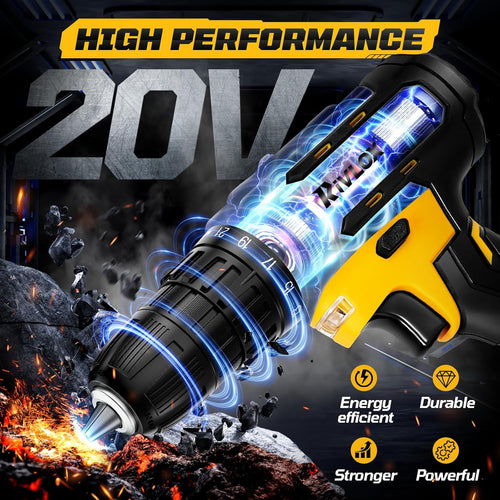 21V 2.0Ah Cordless Drill 30Nm 21+1 Torque LED Yellow