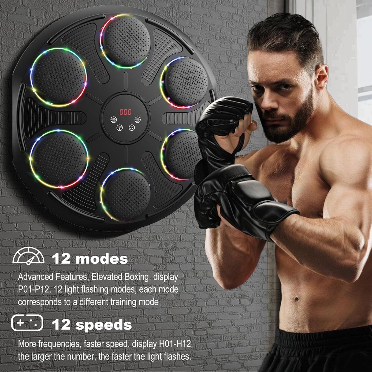 Music Wall Boxing Machine w/Gloves 12 Modes Home Training