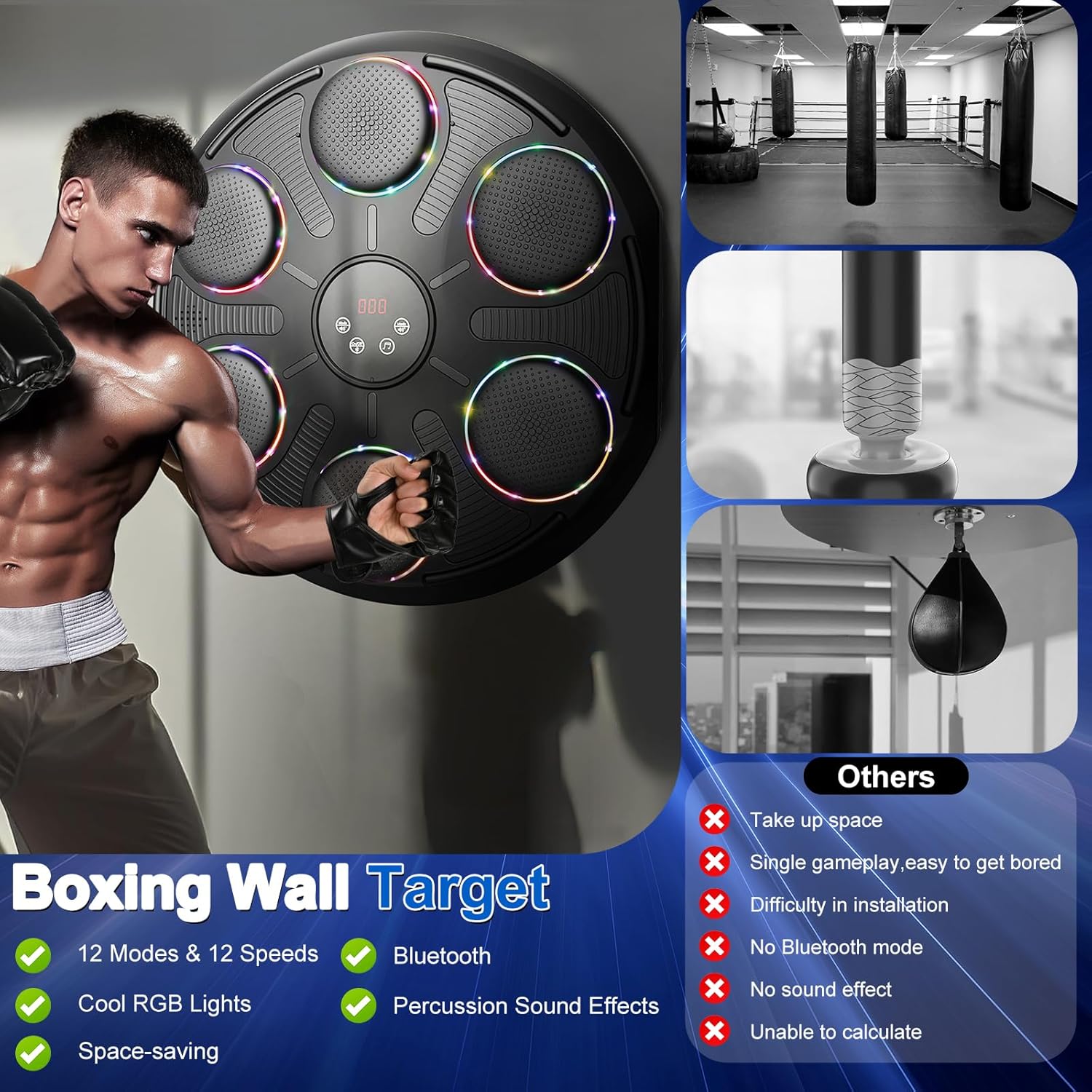 Music Wall Boxing Machine w/Gloves 12 Modes Home Training