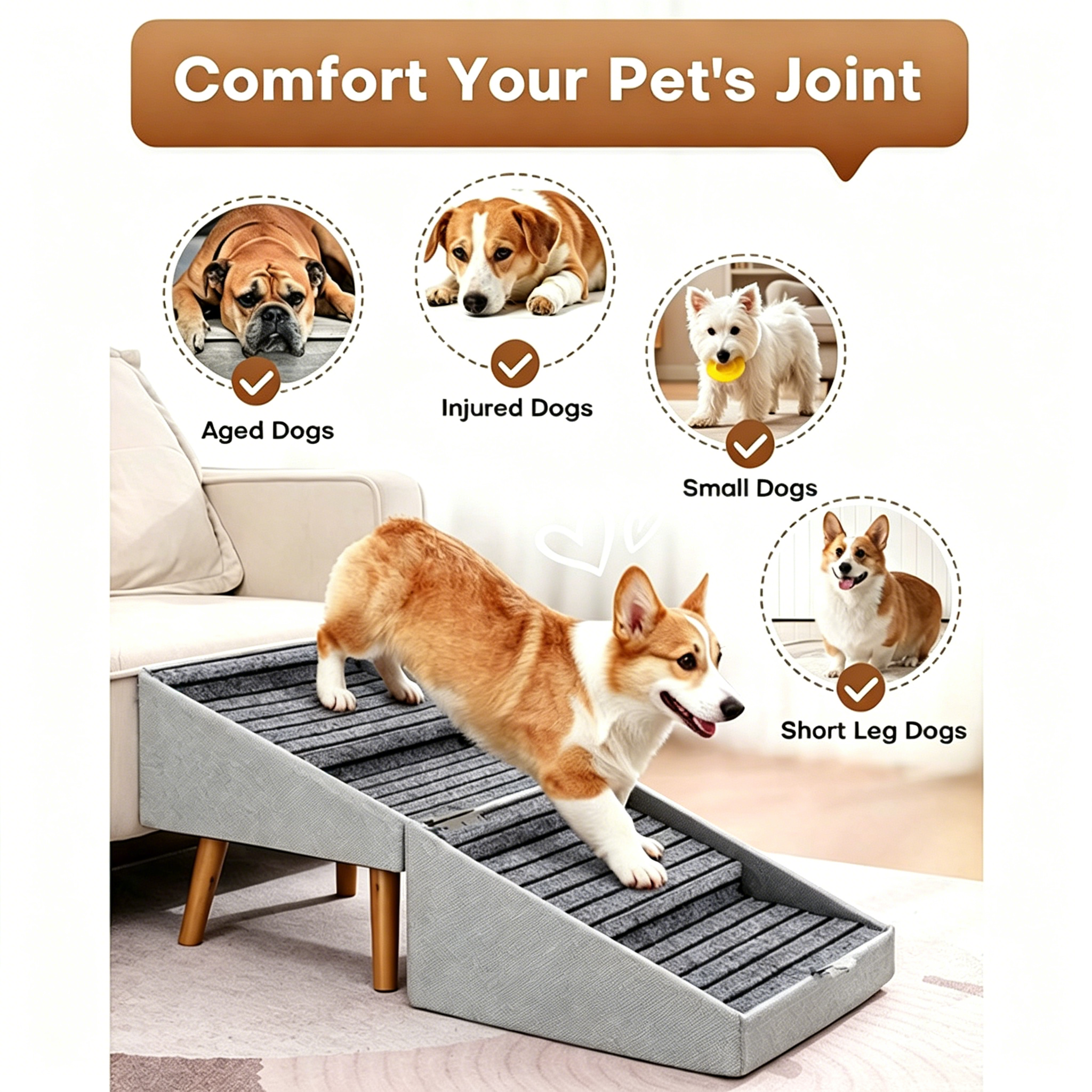 Wooden Dog Stairs & Ramp 2-in-1 Anti-slip Pet Step Stool