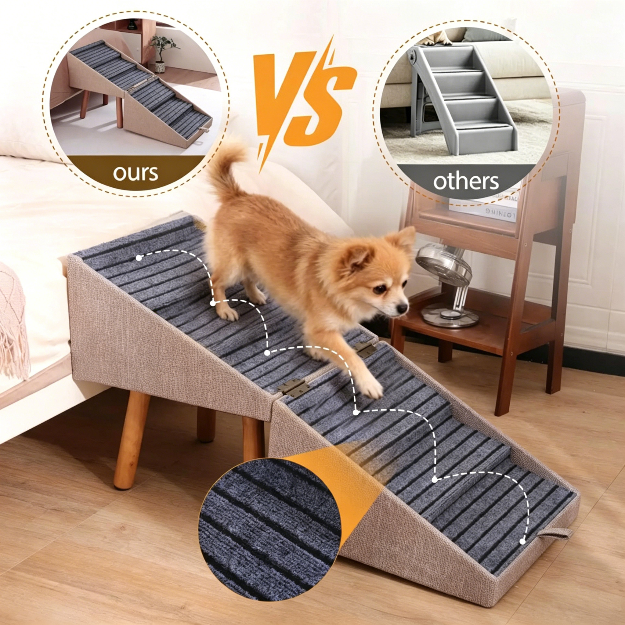 Wooden Dog Stairs & Ramp 2-in-1 Anti-slip Pet Step Stool