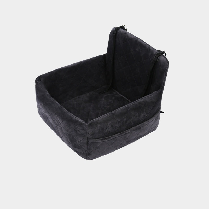 Comfortable pet car seat with dual seat belts for a secure and non-slip grip.
