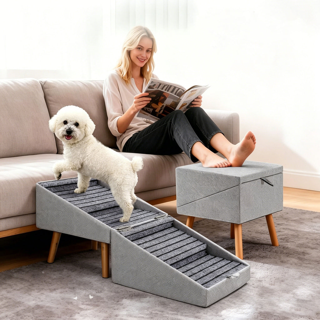 Wooden Dog Stairs & Ramp 2-in-1 Anti-slip Pet Step Stool