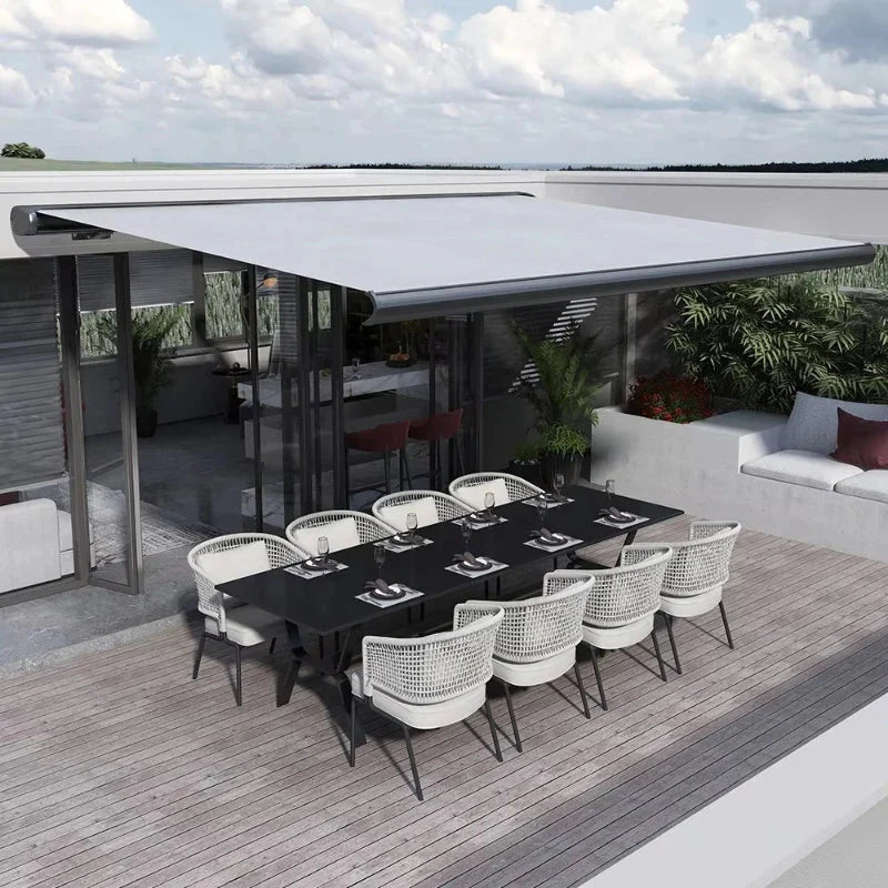 Wall-mounted electric retractable waterproof outdoor awning