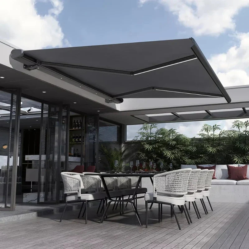 Wall-mounted electric retractable waterproof outdoor awning