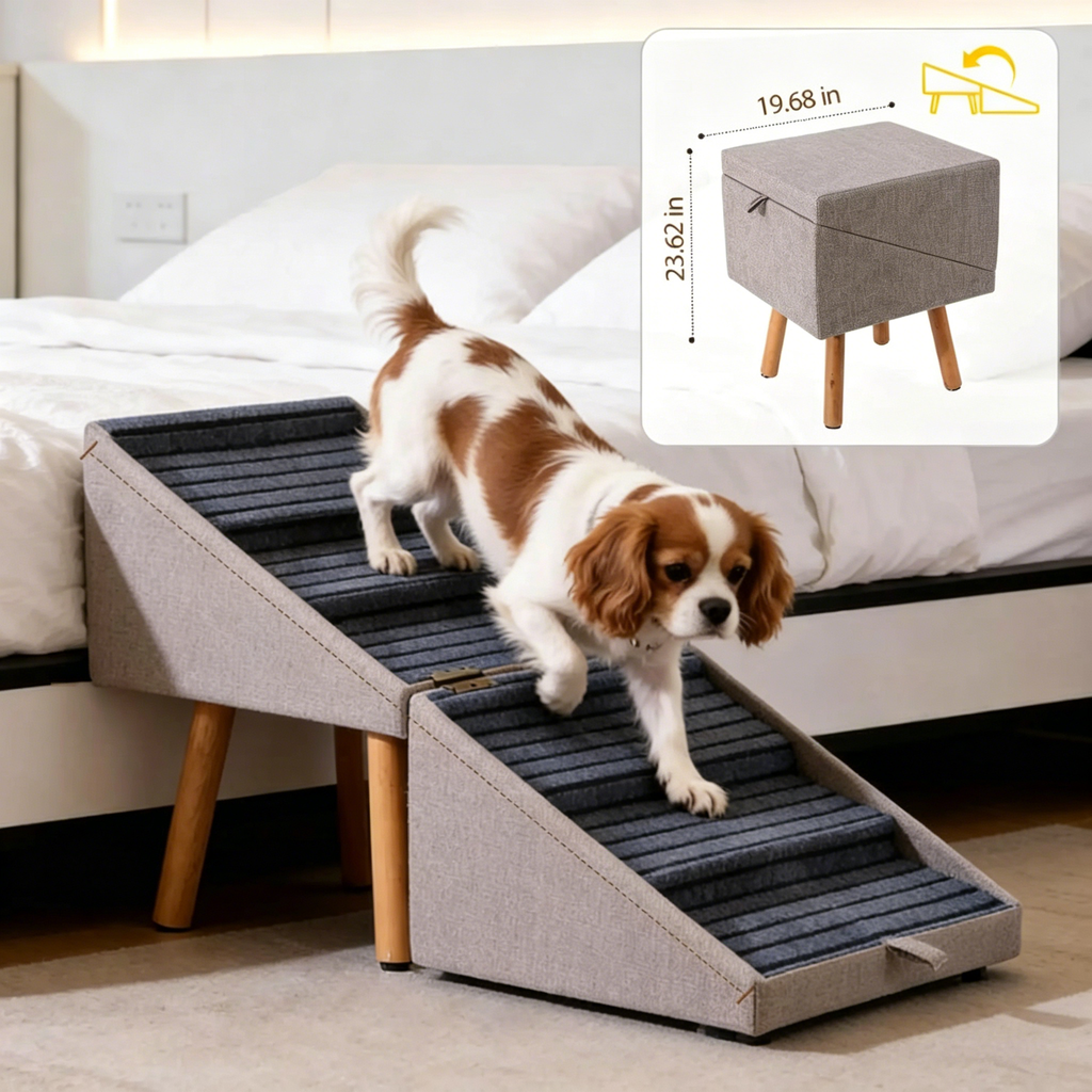 Wooden Dog Stairs & Ramp 2-in-1 Anti-slip Pet Step Stool