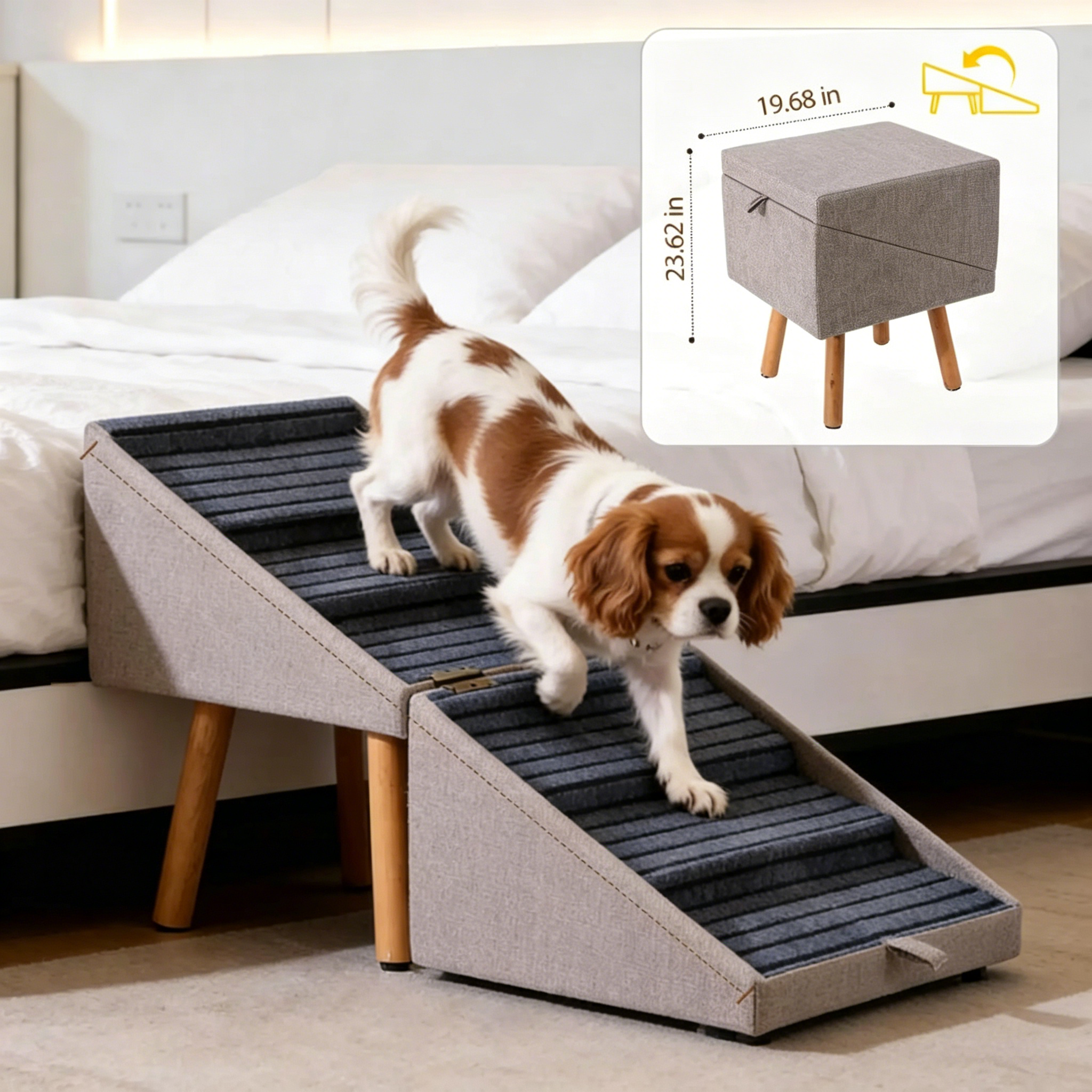 Wooden Dog Stairs & Ramp 2-in-1 Anti-slip Pet Step Stool