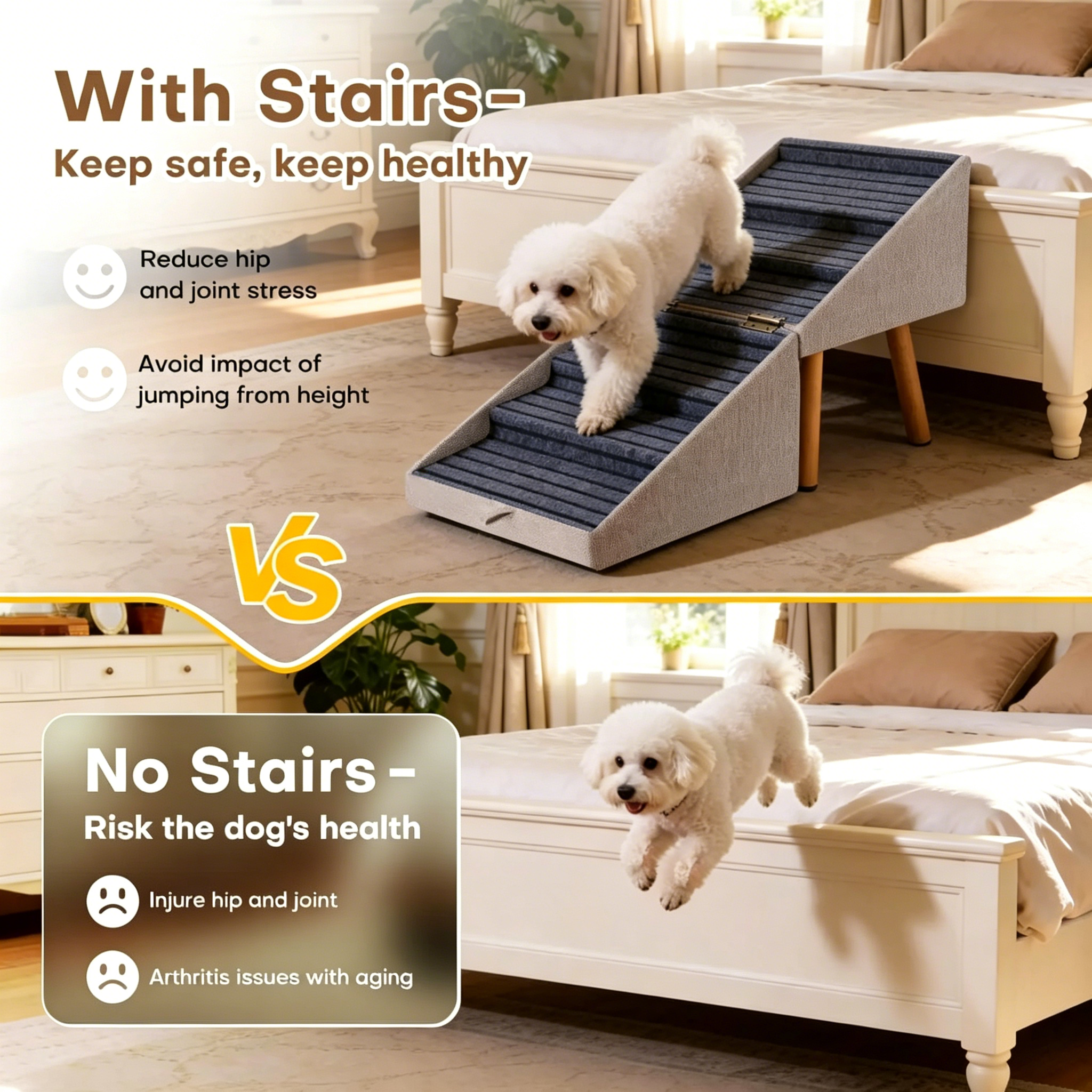 Wooden Dog Stairs & Ramp 2-in-1 Anti-slip Pet Step Stool